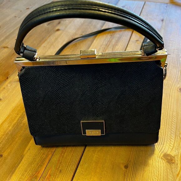 Dune London Black Faux Reptile Shoulder Bag with Gold Accents - Picture 2 of 16